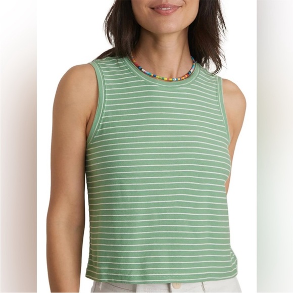 MARINE LAYER Green and White Lydia Textured Striped Tank Top Size XL - Picture 15 of 16